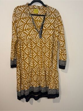 Girls in the Sun Greece Mustard Print Cotton Tunic Dress OS Boho Resort Cover Up